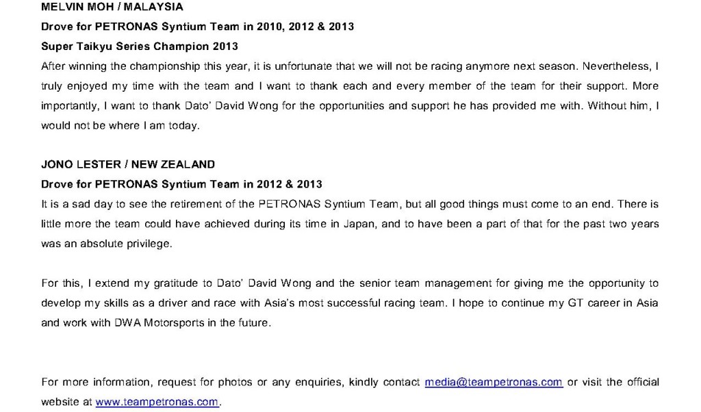 Press Release, Six-time Super Taikyu Champion PETRONAS Syntium Team Retires_6